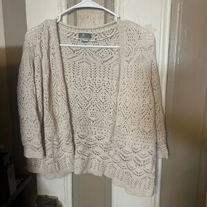 JM Collection Beige Open-Front Cardigan